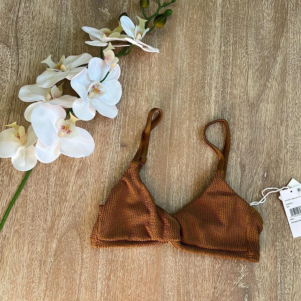 Good American Always Fits Twist Bikini Top in Bronze Brown Size 2 - Picture 4 of 8